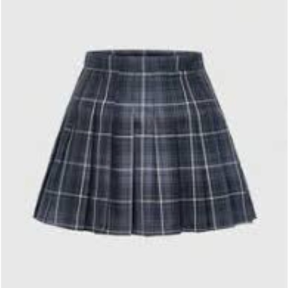 Pleated Plaid Mini Skirt - Navy